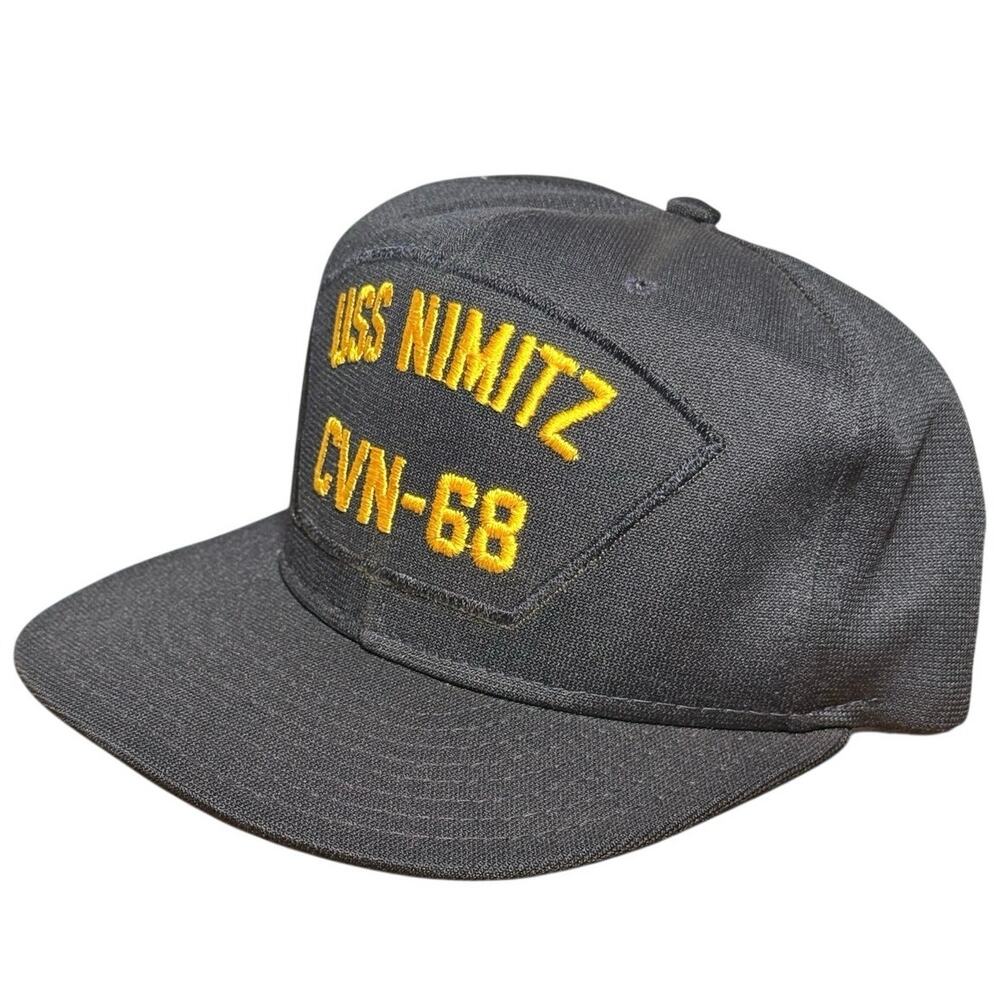 Vintage 80s USS Nimitz CVN-68 Trucker Hat AJD Made in USA Snapback Cap Navy